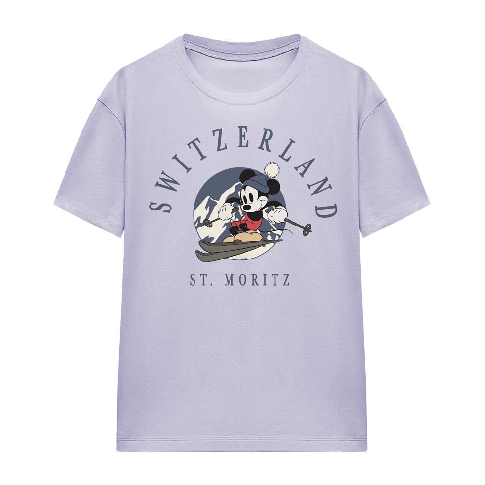 Lavender - Front - Disney Womens-Ladies Switzerland Mickey Mouse T-Shirt