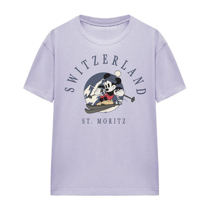 Lavender - Front - Disney Womens-Ladies Switzerland Mickey Mouse T-Shirt