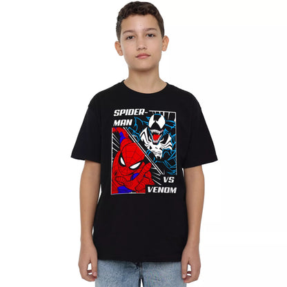 Black - Side - Spider-Man Childrens-Kids Venom Face Off T-Shirt