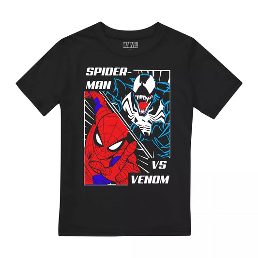 Black - Front - Spider-Man Childrens-Kids Venom Face Off T-Shirt