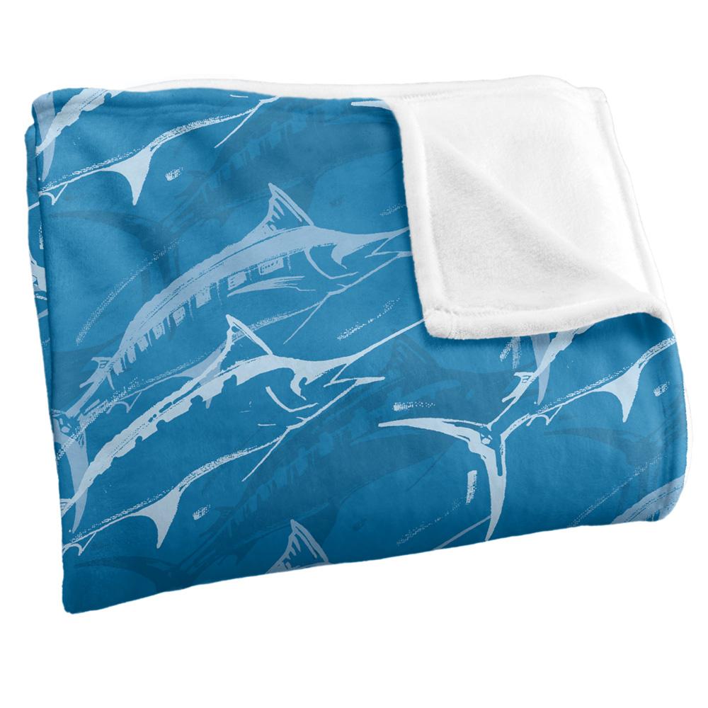 Blue - Back - JQ Licensing Marlin Silky Mosaic Fish Supersoft Blanket