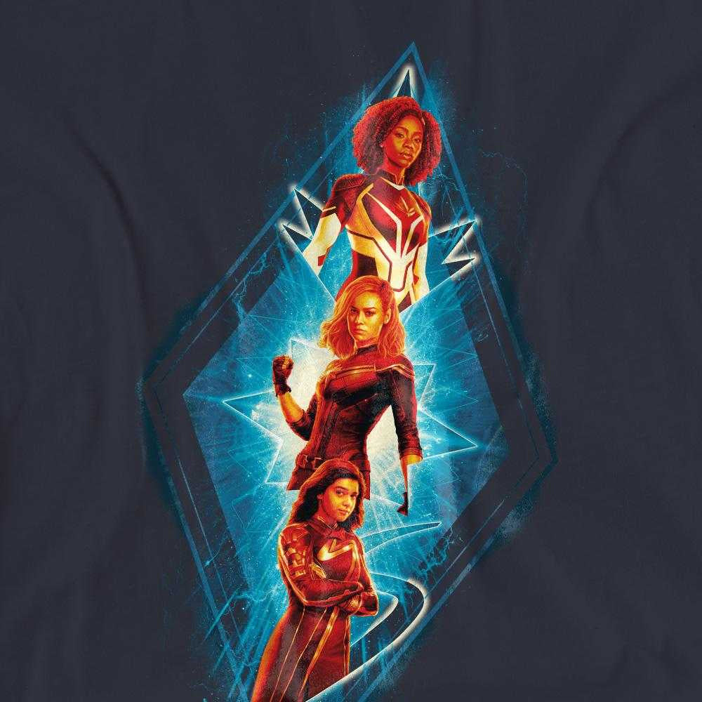 Deep Navy - Side - The Marvels Womens-Ladies Diamond Trio T-Shirt