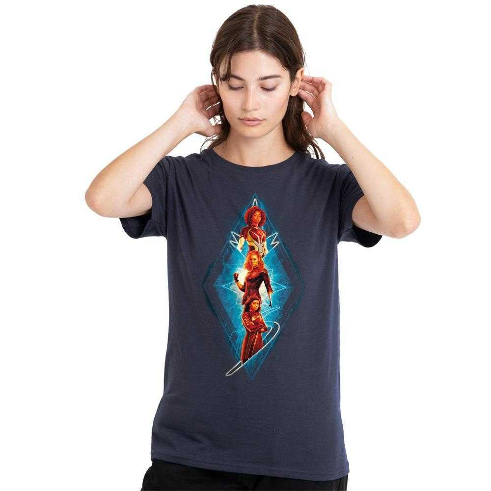 Deep Navy - Lifestyle - The Marvels Womens-Ladies Diamond Trio T-Shirt