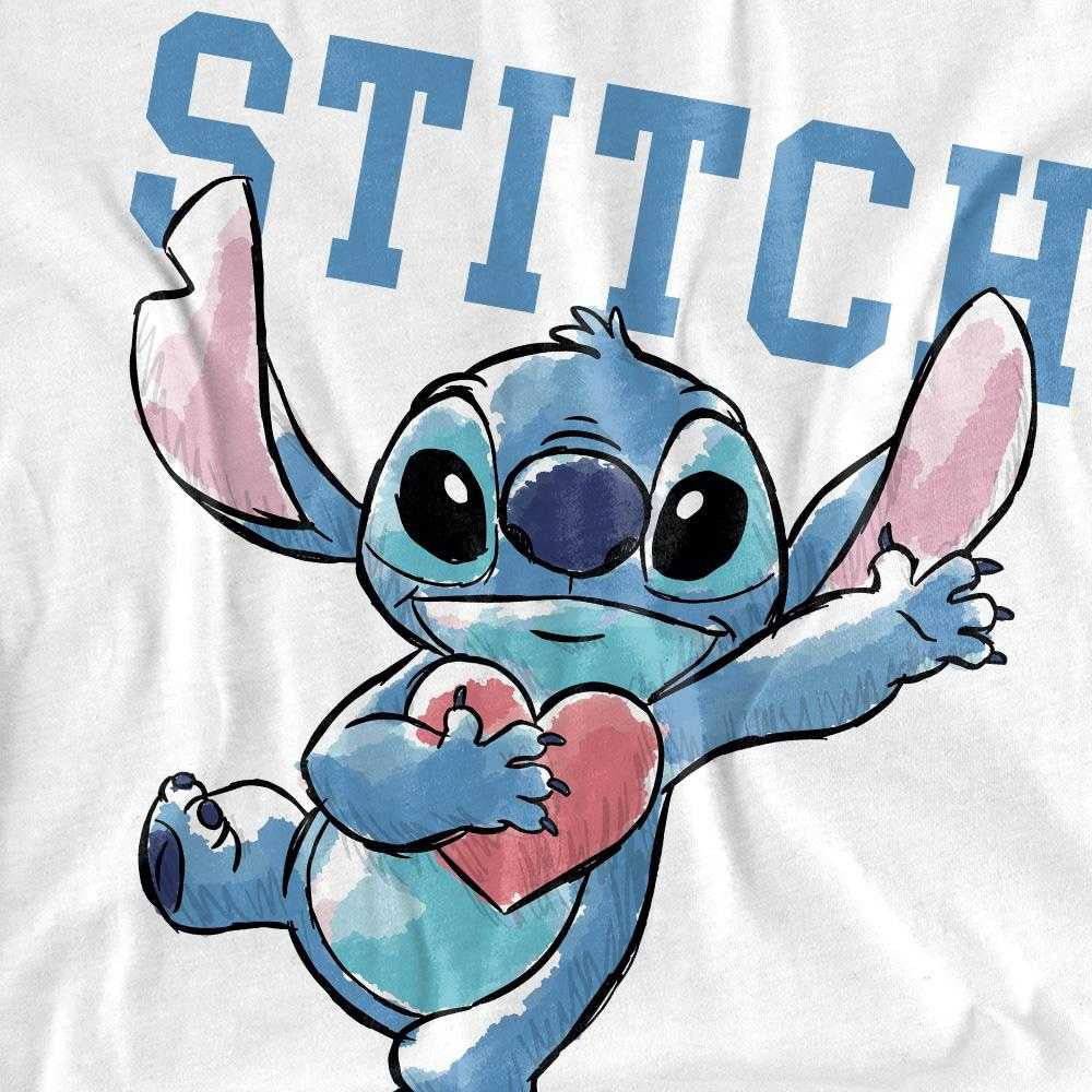 White - Side - Lilo & Stitch Womens-Ladies Hearts T-Shirt