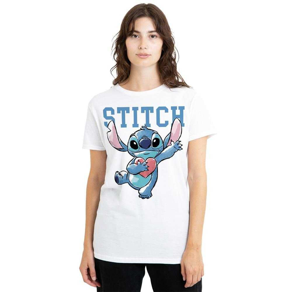 White - Lifestyle - Lilo & Stitch Womens-Ladies Hearts T-Shirt