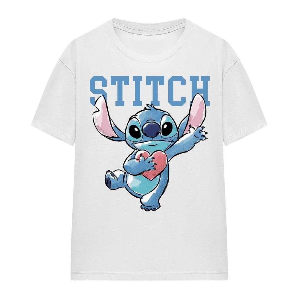 White - Front - Lilo & Stitch Womens-Ladies Hearts T-Shirt