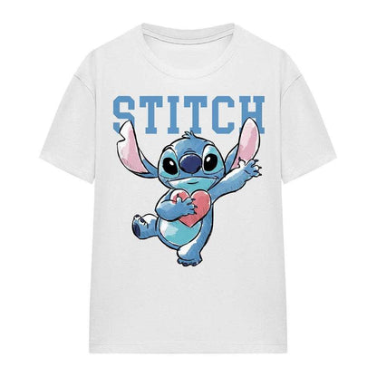 White - Front - Lilo & Stitch Womens-Ladies Hearts T-Shirt