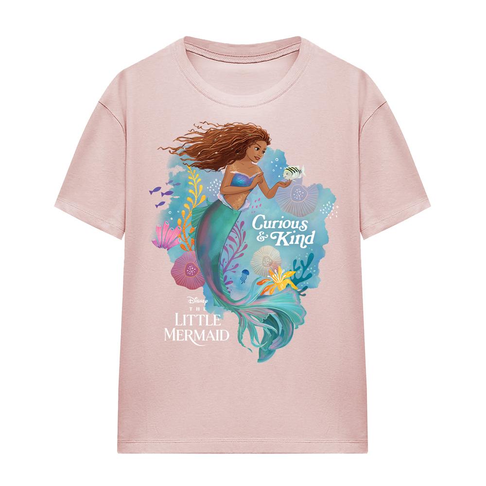 Pink - Front - The Little Mermaid Womens-Ladies Curious And Kind Ariel T-Shirt