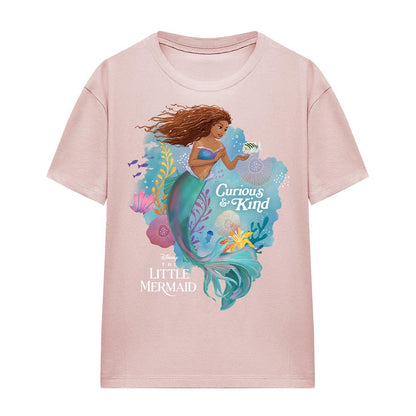 Pink - Front - The Little Mermaid Womens-Ladies Curious And Kind Ariel T-Shirt