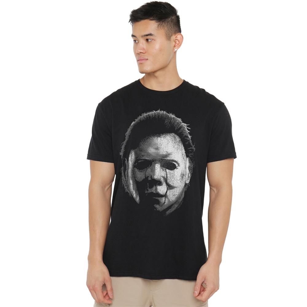 Black - Side - Halloween Unisex Adult Michael Myers Face T-Shirt