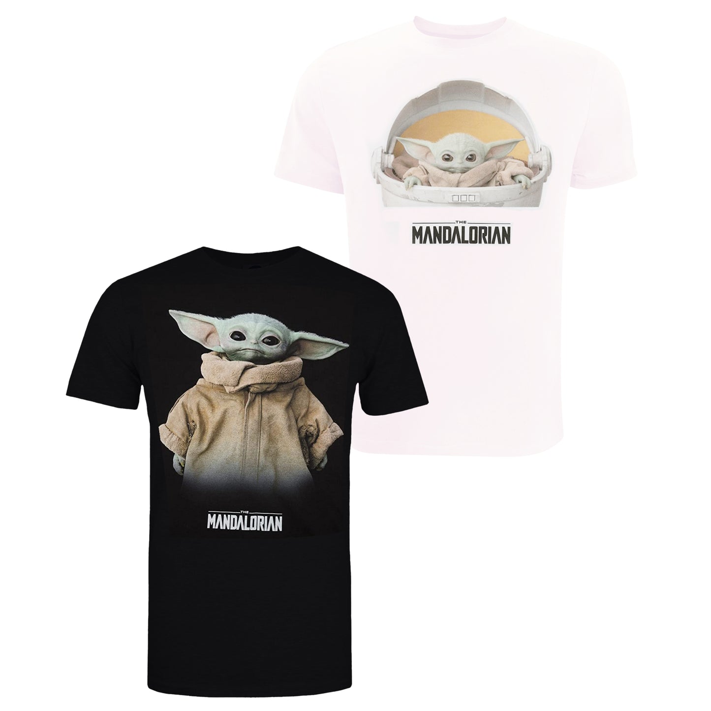 Black-White - Front - Star Wars: The Mandalorian Mens Baby Yoda T-Shirt (Pack Of 2)