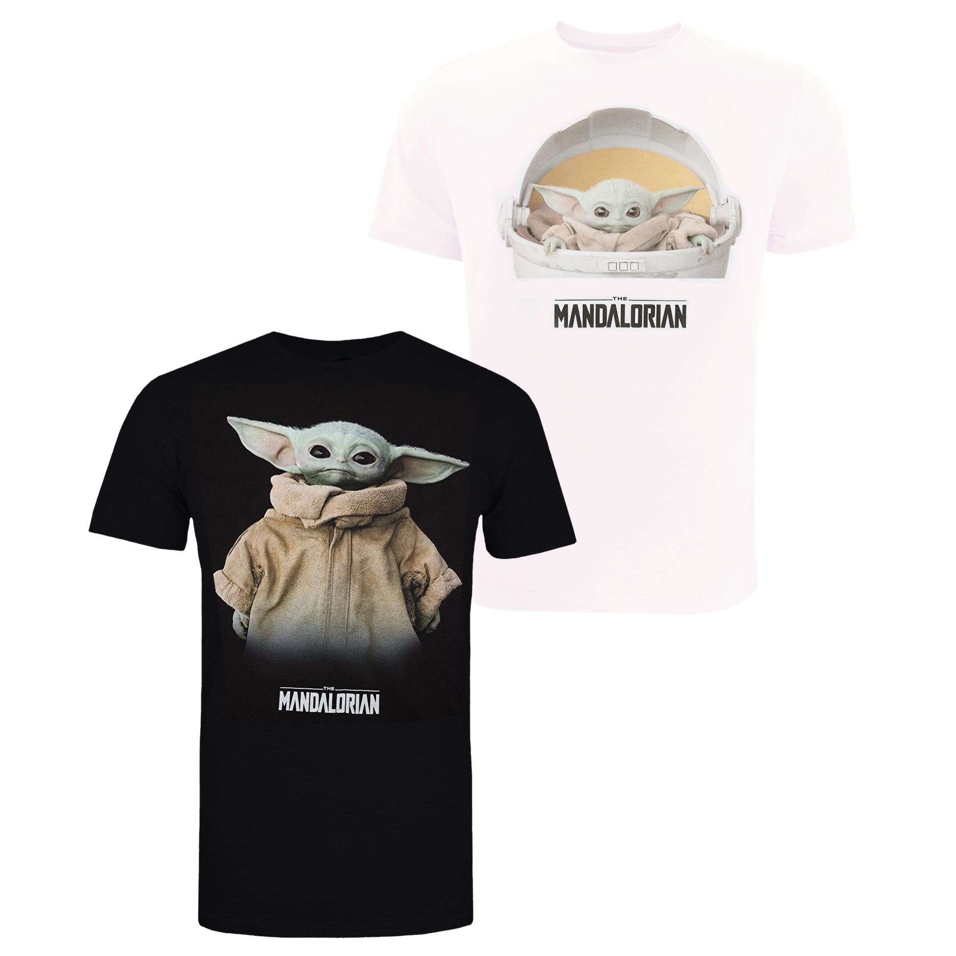 Black-White - Front - Star Wars: The Mandalorian Mens Baby Yoda T-Shirt (Pack Of 2)