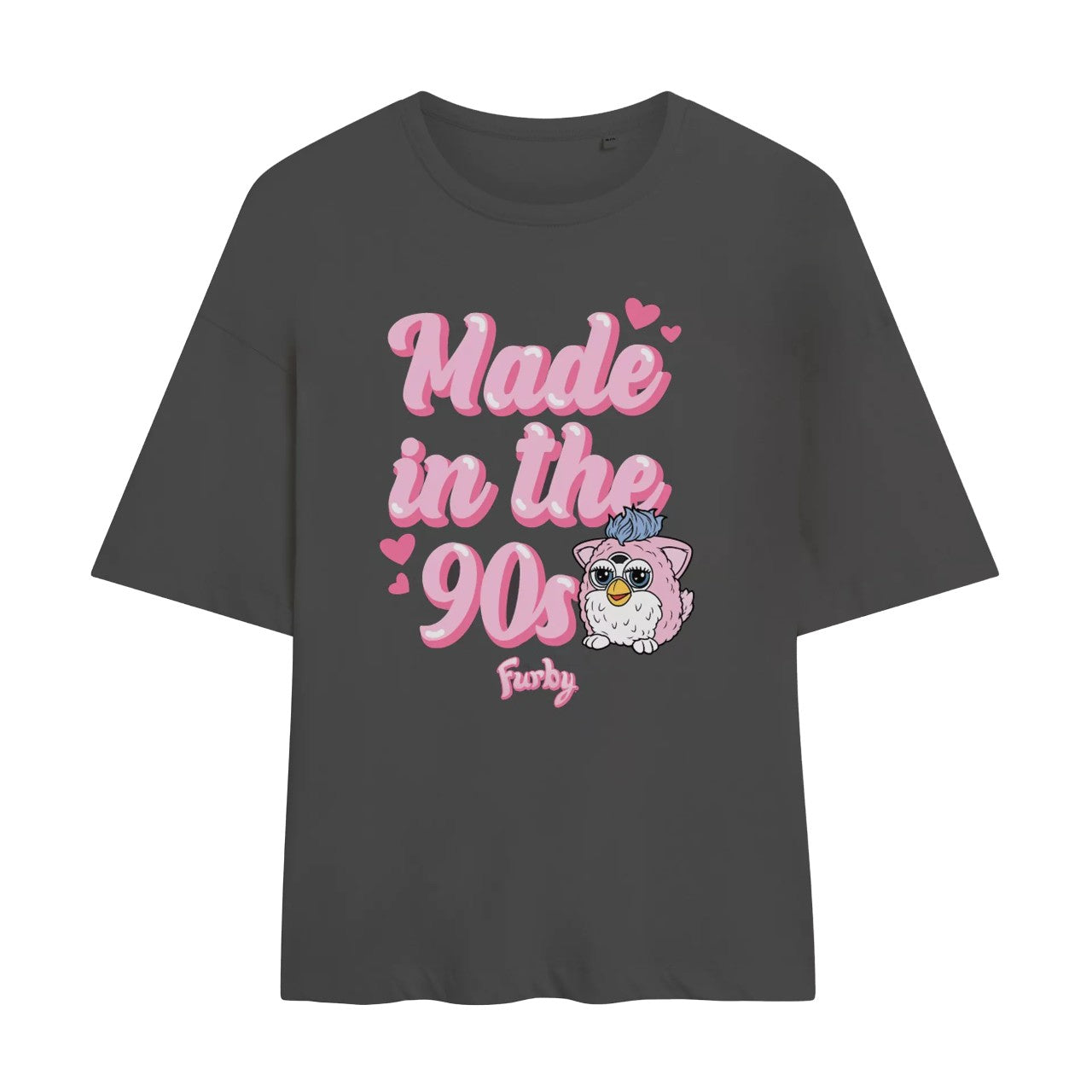 Dark Charcoal - Front - Furby Womens-Ladies Made In The 90s Oversized T-Shirt