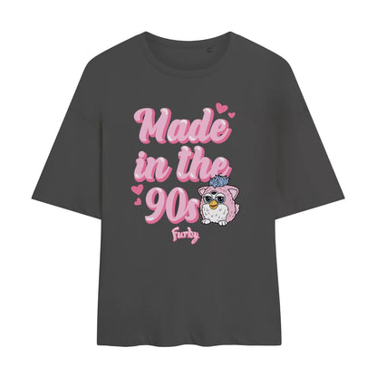 Dark Charcoal - Front - Furby Womens-Ladies Made In The 90s Oversized T-Shirt
