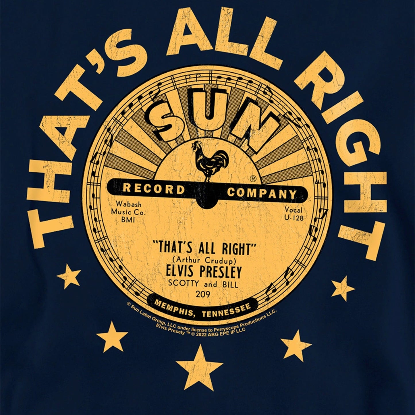 Navy - Side - Sun Records Childrens-Kids Elvis Presley Thats All Right Youth Pullover Hoodie