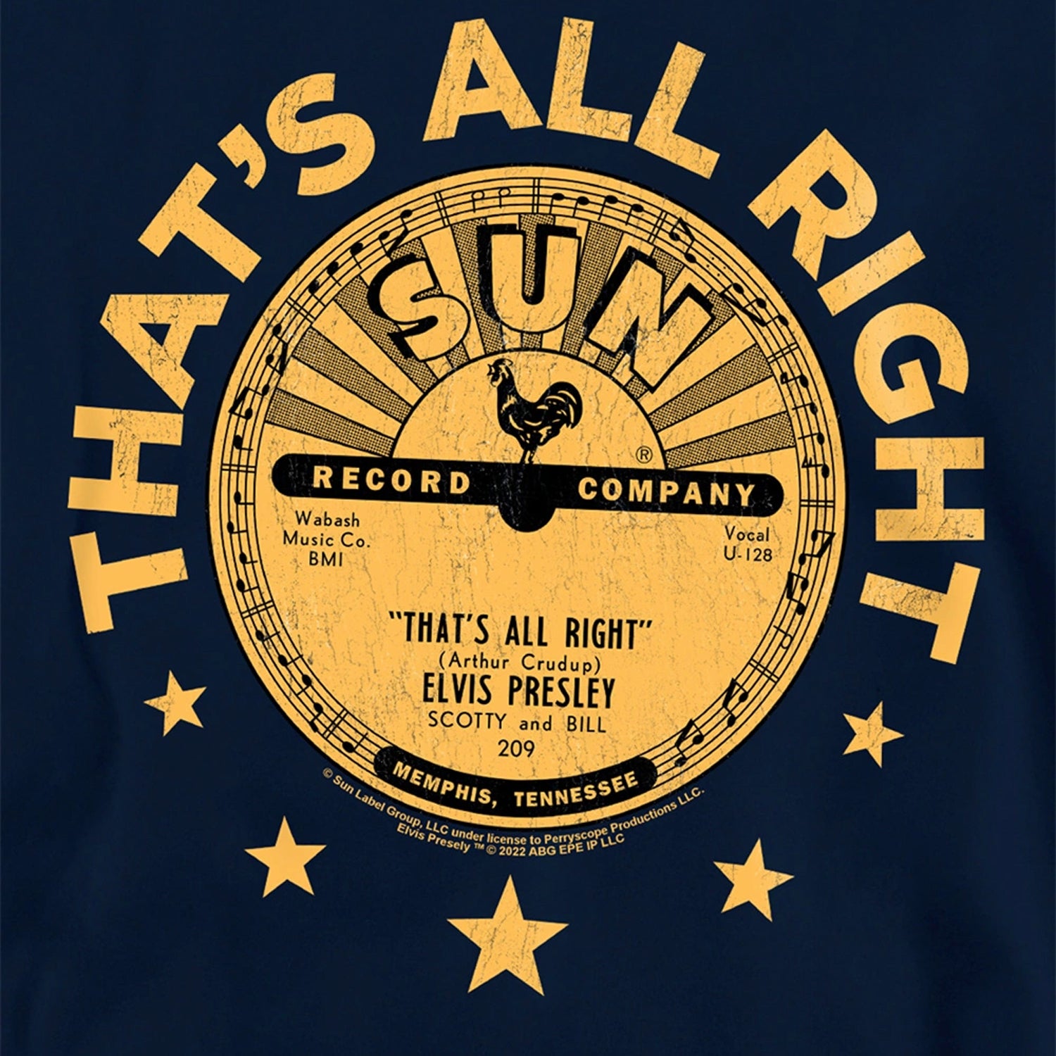 Navy - Side - Sun Records Childrens-Kids Elvis Presley Thats All Right Youth Pullover Hoodie