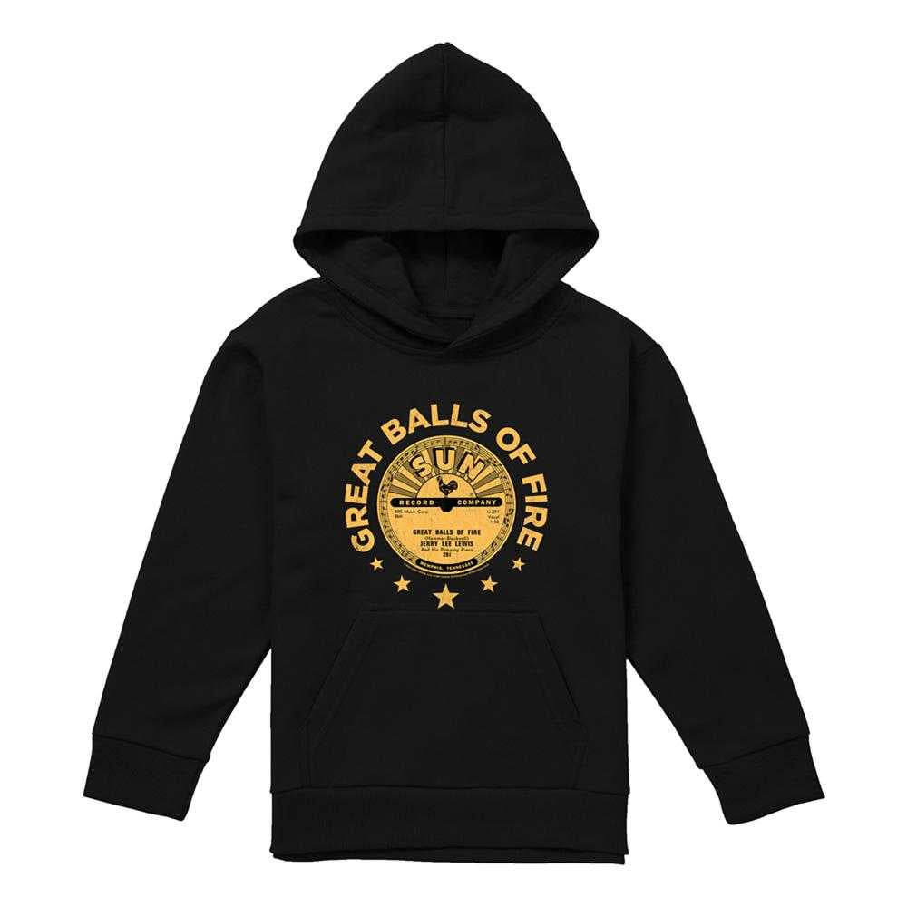 Black - Front - Sun Records Childrens-Kids Jerry Lee Lewis Great Balls Of Fire Pullover Hoodie