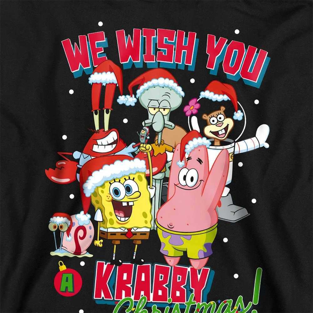 Black - Side - SpongeBob SquarePants Childrens-Kids Crabby Christmas Pullover Hoodie