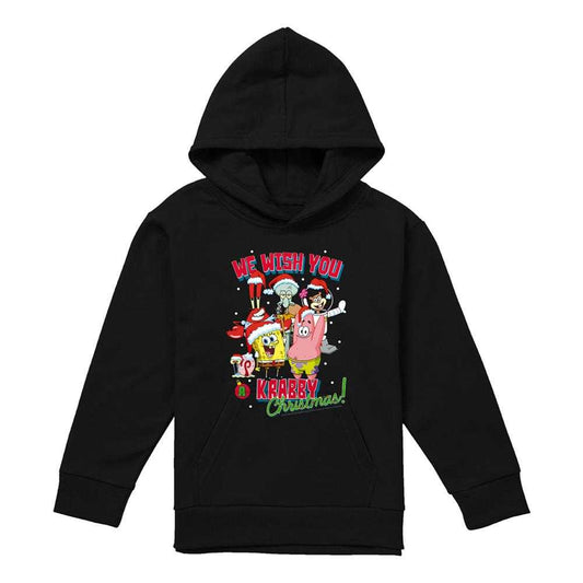 Black - Front - SpongeBob SquarePants Childrens-Kids Crabby Christmas Pullover Hoodie