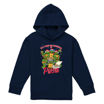 Navy - Front - Teenage Mutant Ninja Turtles Childrens-Kids Pizza Christmas Pullover Hoodie