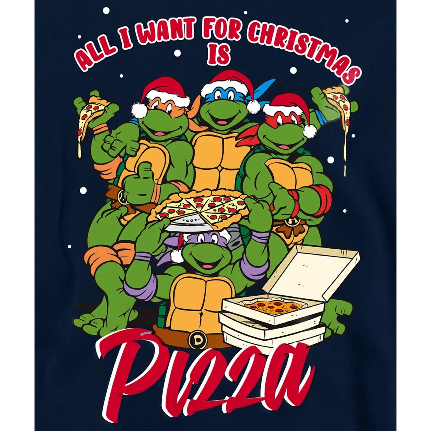 Navy - Side - Teenage Mutant Ninja Turtles Childrens-Kids Pizza Christmas Pullover Hoodie