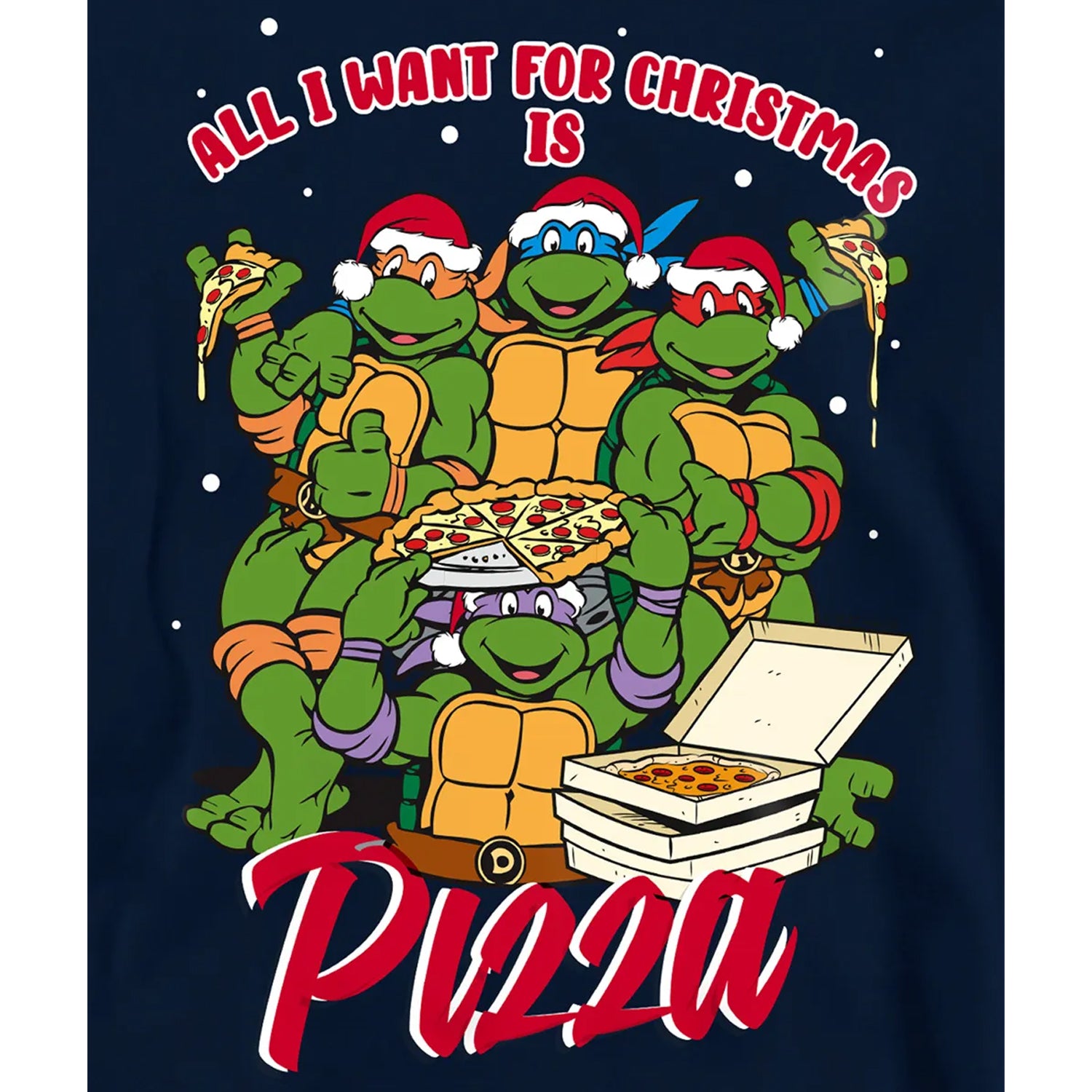 Navy - Side - Teenage Mutant Ninja Turtles Childrens-Kids Pizza Christmas Pullover Hoodie