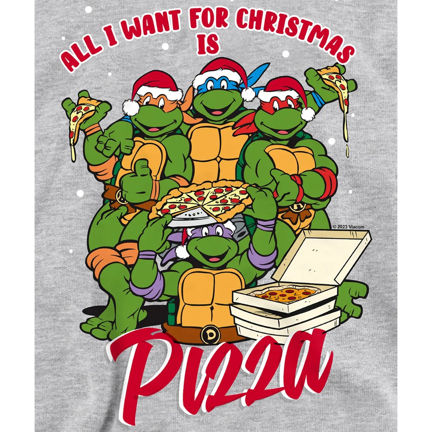Athletic Heather - Side - Teenage Mutant Ninja Turtles Childrens-Kids Pizza Christmas Pullover Hoodie