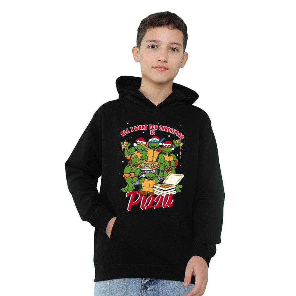Black - Side - Teenage Mutant Ninja Turtles Childrens-Kids Pizza Christmas Pullover Hoodie