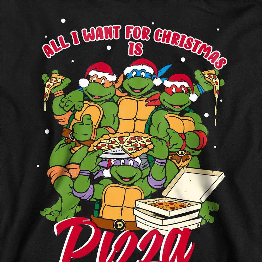 Black - Pack Shot - Teenage Mutant Ninja Turtles Childrens-Kids Pizza Christmas Pullover Hoodie
