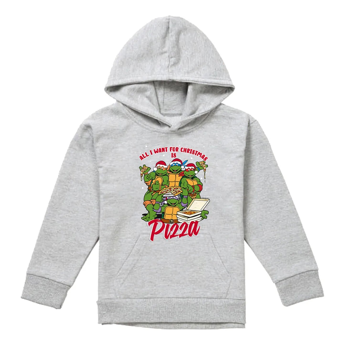 Athletic Heather - Front - Teenage Mutant Ninja Turtles Childrens-Kids Pizza Christmas Pullover Hoodie