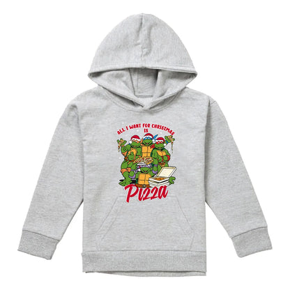 Athletic Heather - Front - Teenage Mutant Ninja Turtles Childrens-Kids Pizza Christmas Pullover Hoodie
