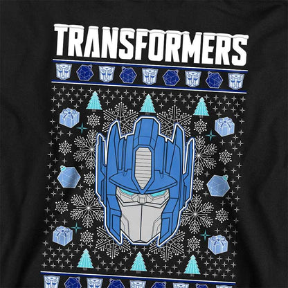 Black - Side - Transformers Childrens-Kids Optimus Prime Ugly Christmas Pullover Hoodie