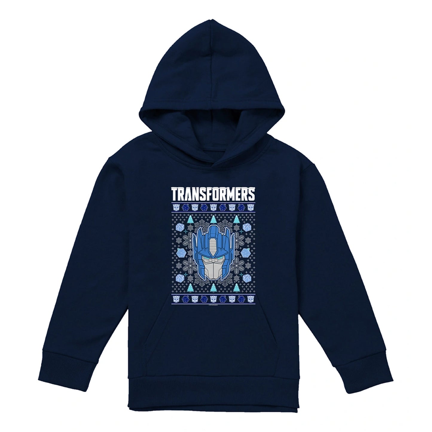 Navy-Navy - Front - Transformers Childrens-Kids Optimus Prime Ugly Christmas Pullover Hoodie