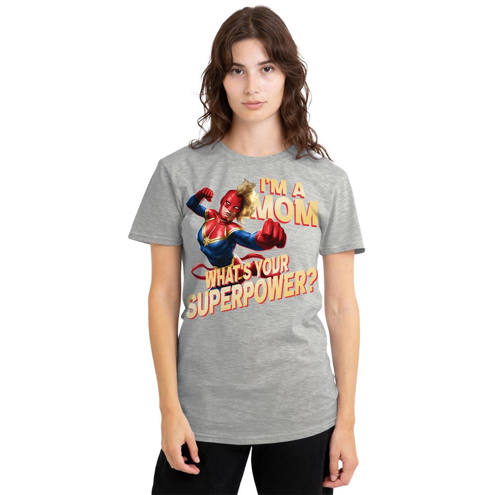 Athletic Heather - Side - Captain Marvel Womens-Ladies Mom Superpower Heather Mothers Day T-Shirt