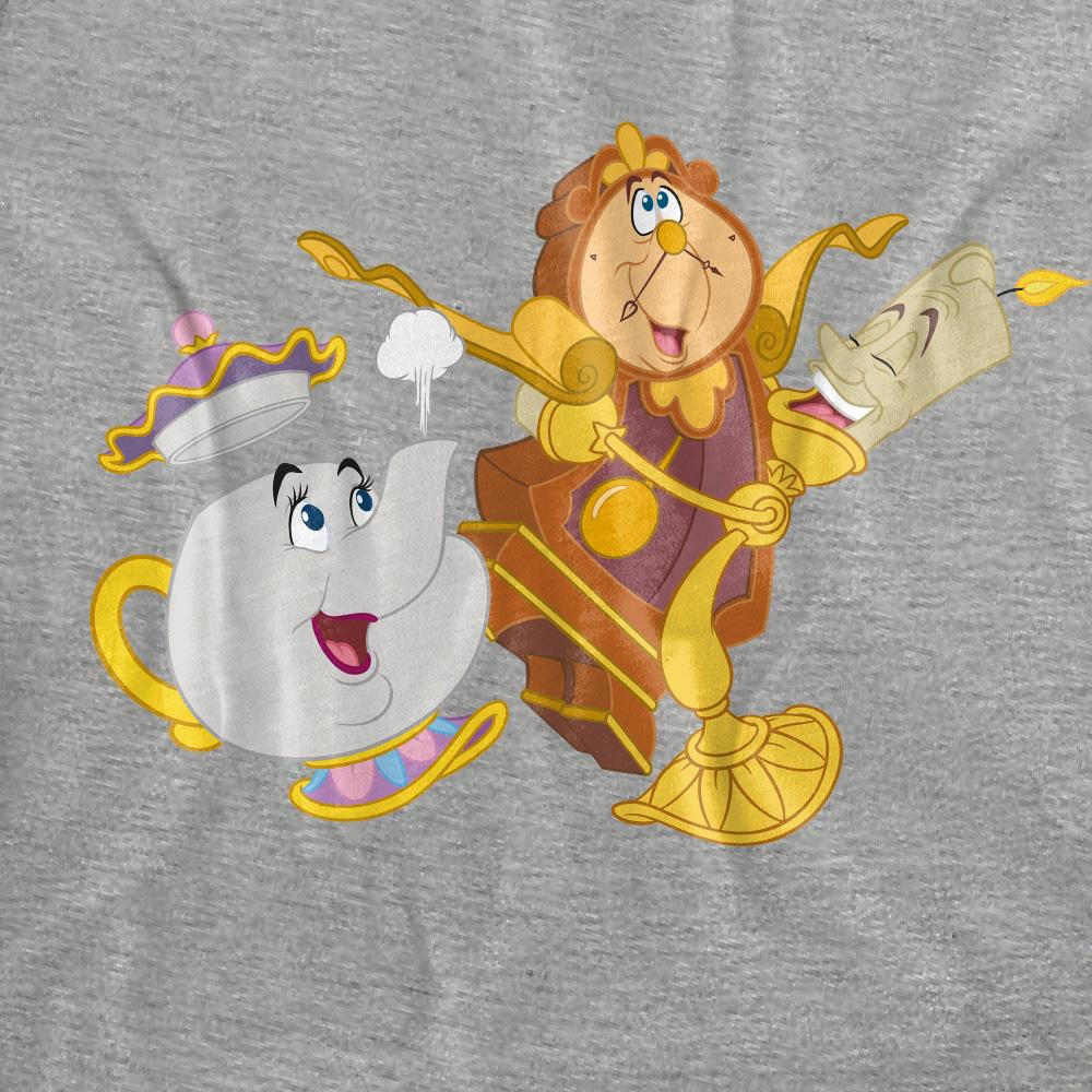 Athletic - Side - Beauty And The Beast Womens-Ladies Potts Cogsworth Lumiere Heather T-Shirt
