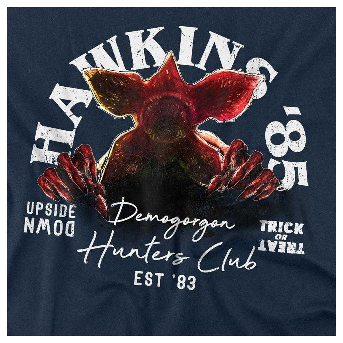 Navy - Side - Stranger Things Unisex Adult Hawkins 85 Demogorgon Long-Sleeved T-Shirt