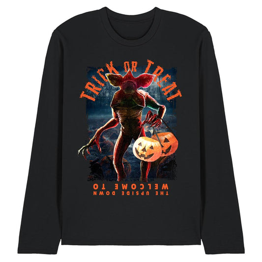 Black - Front - Stranger Things Unisex Adult Trick Or Treat Demogorgon Long-Sleeved T-Shirt