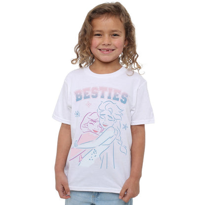 White - Side - Frozen Girls Besties Anna And Elsa T-Shirt