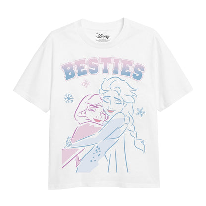 White - Front - Frozen Girls Besties Anna And Elsa T-Shirt
