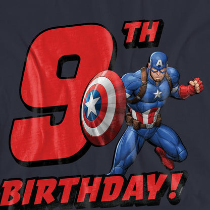 Deep Navy - Side - Captain America Womens-Ladies 9th Birthday T-Shirt