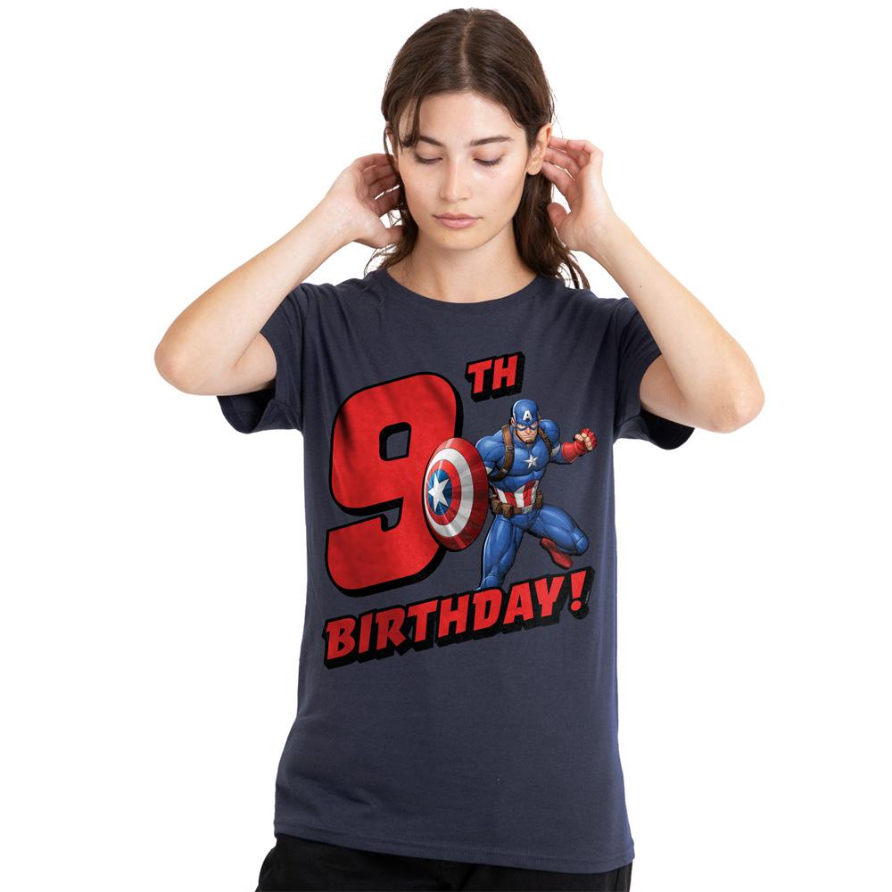 Deep Navy - Lifestyle - Captain America Womens-Ladies 9th Birthday T-Shirt