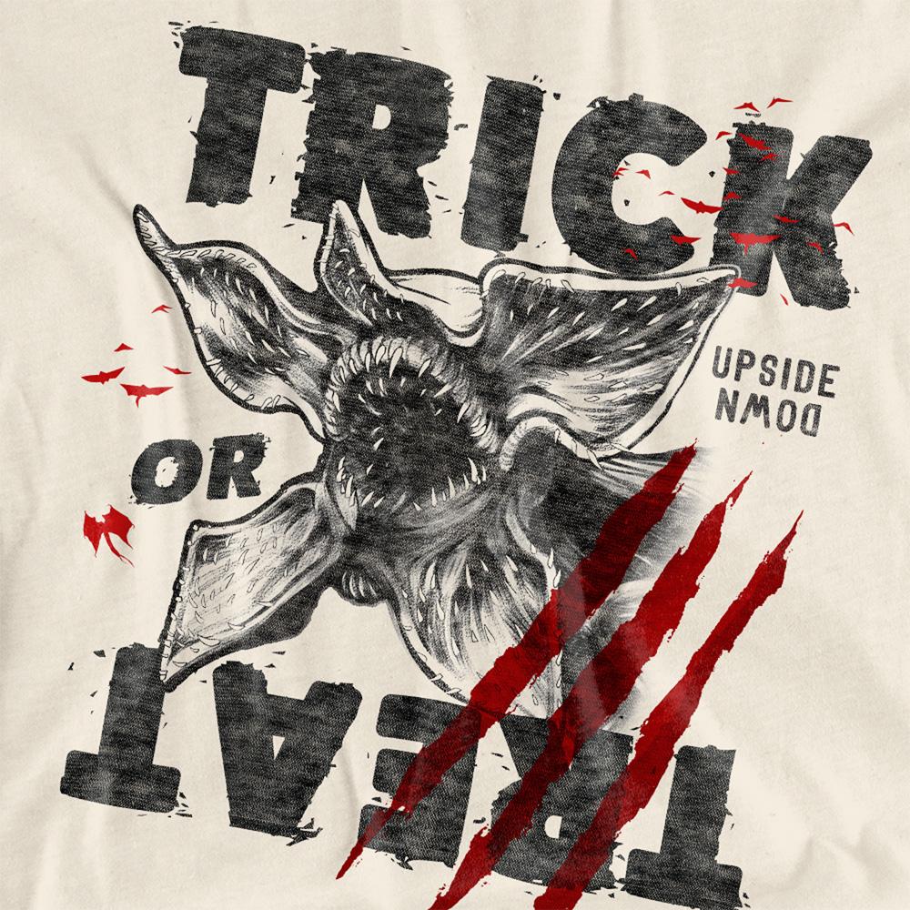 Natural - Side - Stranger Things Womens-Ladies Trick Or Treat Demogorgon T-Shirt