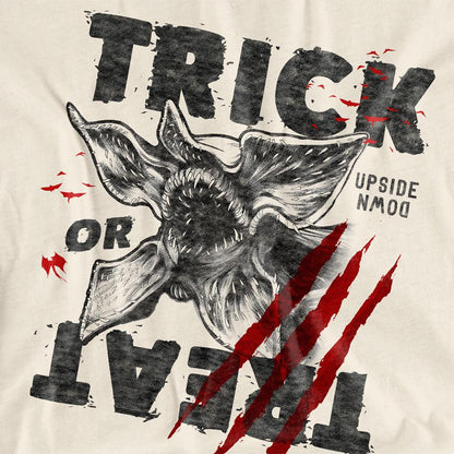 Natural - Side - Stranger Things Womens-Ladies Trick Or Treat Demogorgon T-Shirt