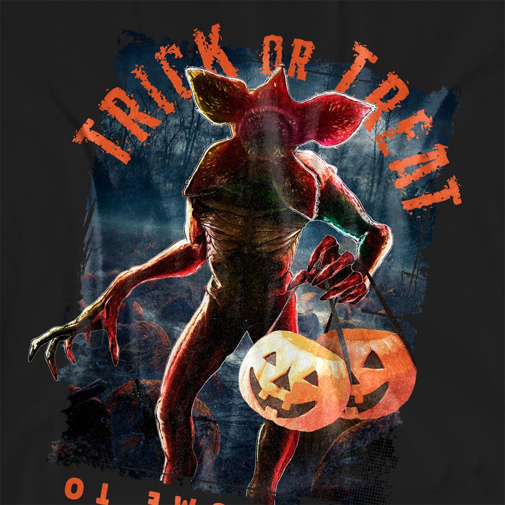 Black - Side - Stranger Things Womens-Ladies Trick Or Treat Demogorgon T-Shirt