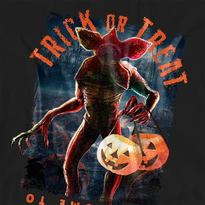 Black - Side - Stranger Things Womens-Ladies Trick Or Treat Demogorgon T-Shirt