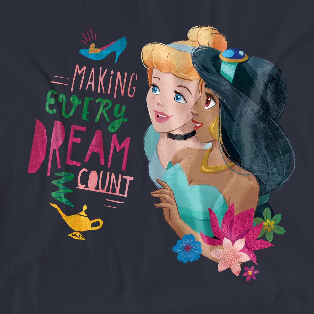 Deep Navy - Side - Disney Princess Womens-Ladies Making Every Dream Count Cinderella & Jasmine T-Shirt