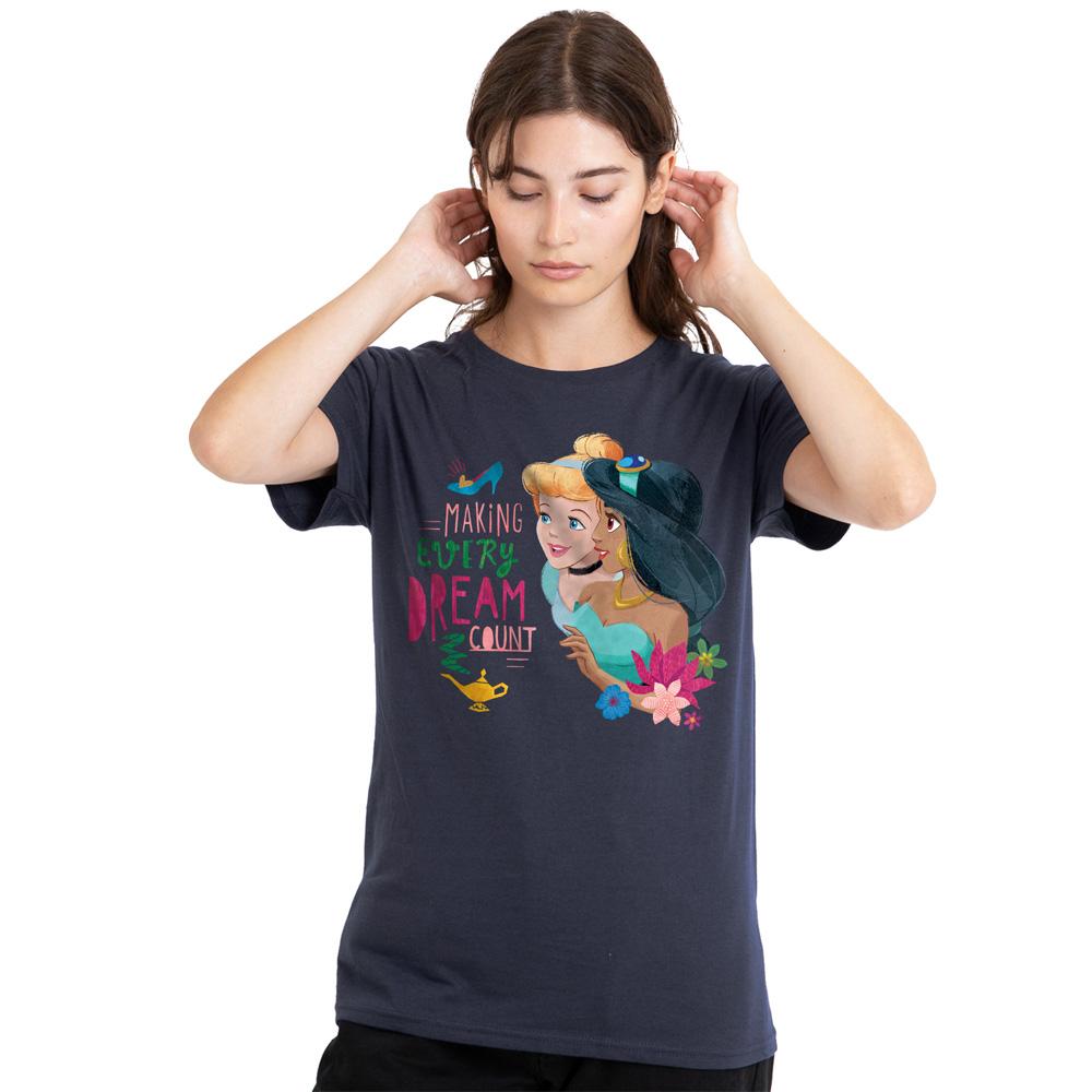 Deep Navy - Lifestyle - Disney Princess Womens-Ladies Making Every Dream Count Cinderella & Jasmine T-Shirt
