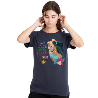 Deep Navy - Lifestyle - Disney Princess Womens-Ladies Making Every Dream Count Cinderella & Jasmine T-Shirt