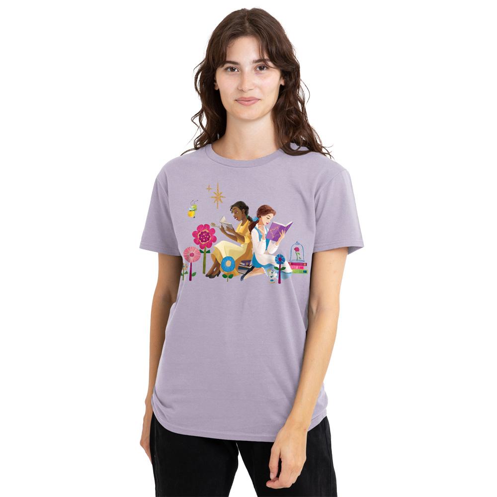 Lavender - Lifestyle - Disney Princess Womens-Ladies Love To Read Tiana & Belle T-Shirt