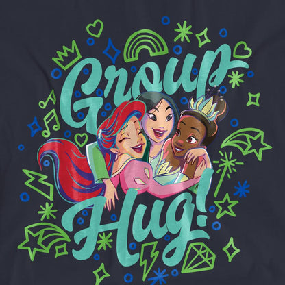 Deep Navy - Side - Disney Princess Womens-Ladies Ariel Mulan Tiana Group Hug T-Shirt